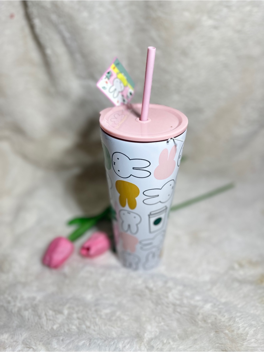 Starbucks Pink Lid Bunny Print Tumbler with Straw